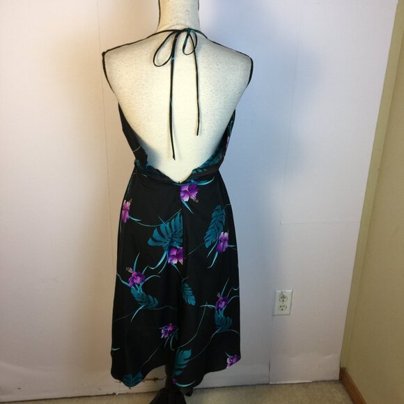 Vintage Fumi's Originals Hawaiian Dress S/XS Womans Black Floral Halter Belted - Picture 3 of 13
